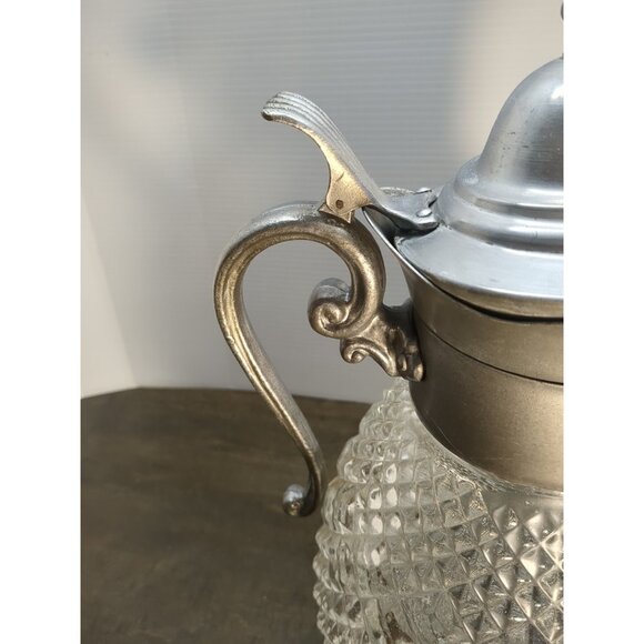 Vntg Italian Glass Pitcher W/ Diamond Presed Glass Pattern 1940s 12.5” T Heavy - Picture 2 of 14